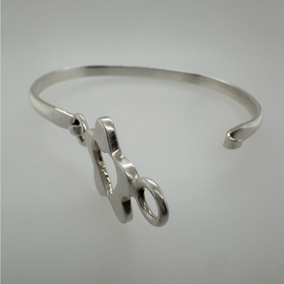 Sterling Silver Brushed Satin Bangle w/ Heart Cutout - Picture 3 of 6